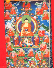 Load image into Gallery viewer, Buddha and 16 Arhats Silk Thangka