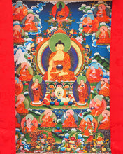 Load image into Gallery viewer, Buddha and 16 Arhats Silk Thangka