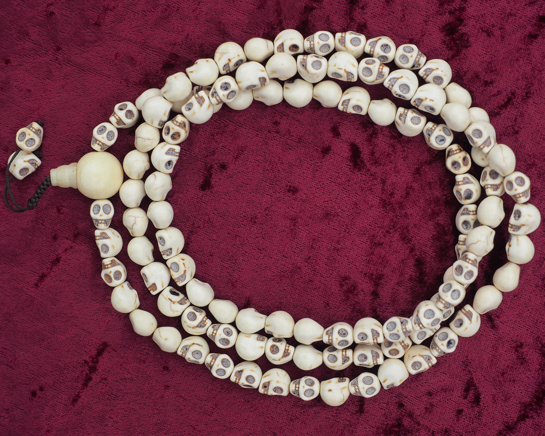 108 White Agate Skull Mala