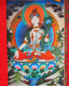 White Tara Silk Thangka