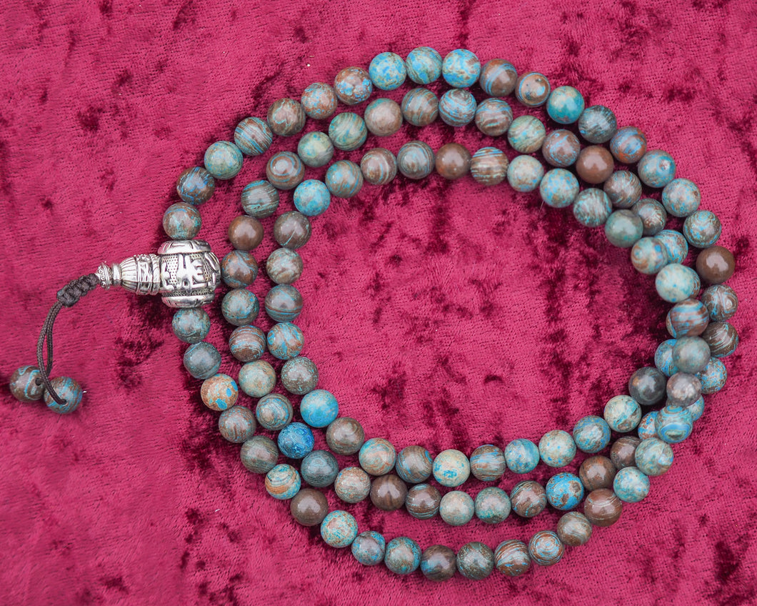 108 Authentic Blue and Green Jasper Mala